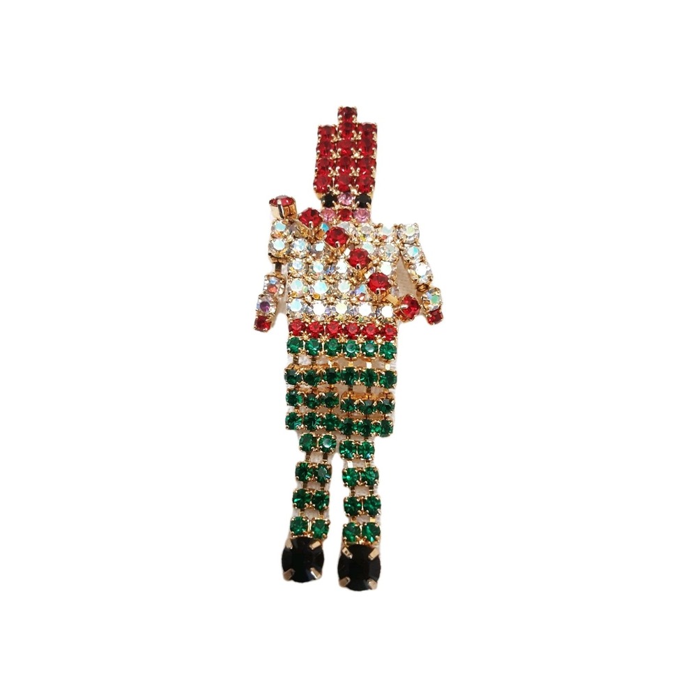 Brooch Pin Rhinestone Toy Soldier Nutcracker Christmas Multicolor Articulated